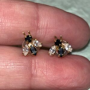 14k YG Gold and Black Bee Earrings